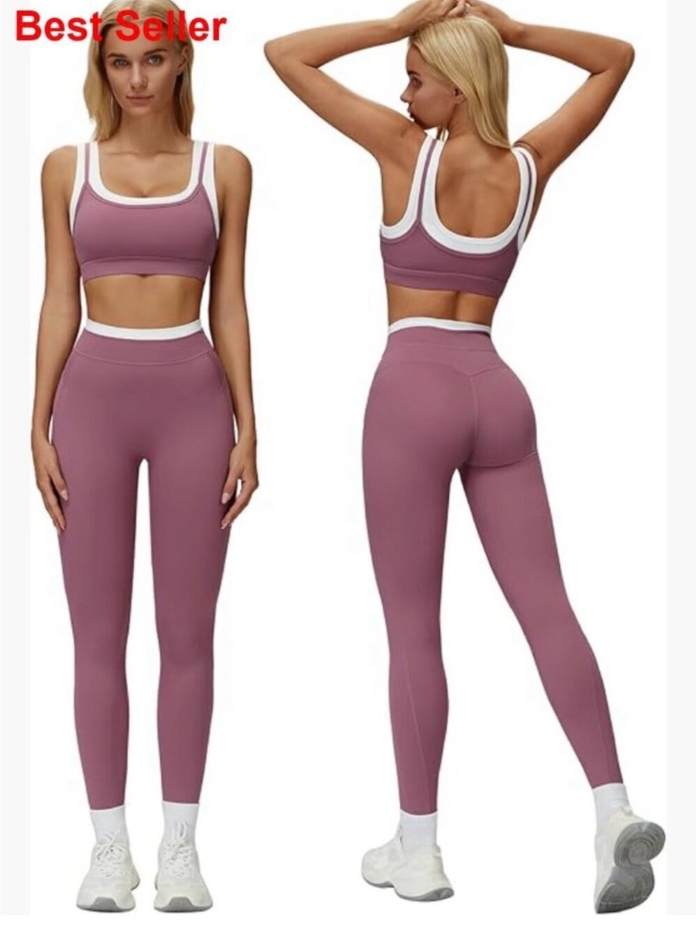 Women's Mauve High-Waist Leggings & Sports Bra Set